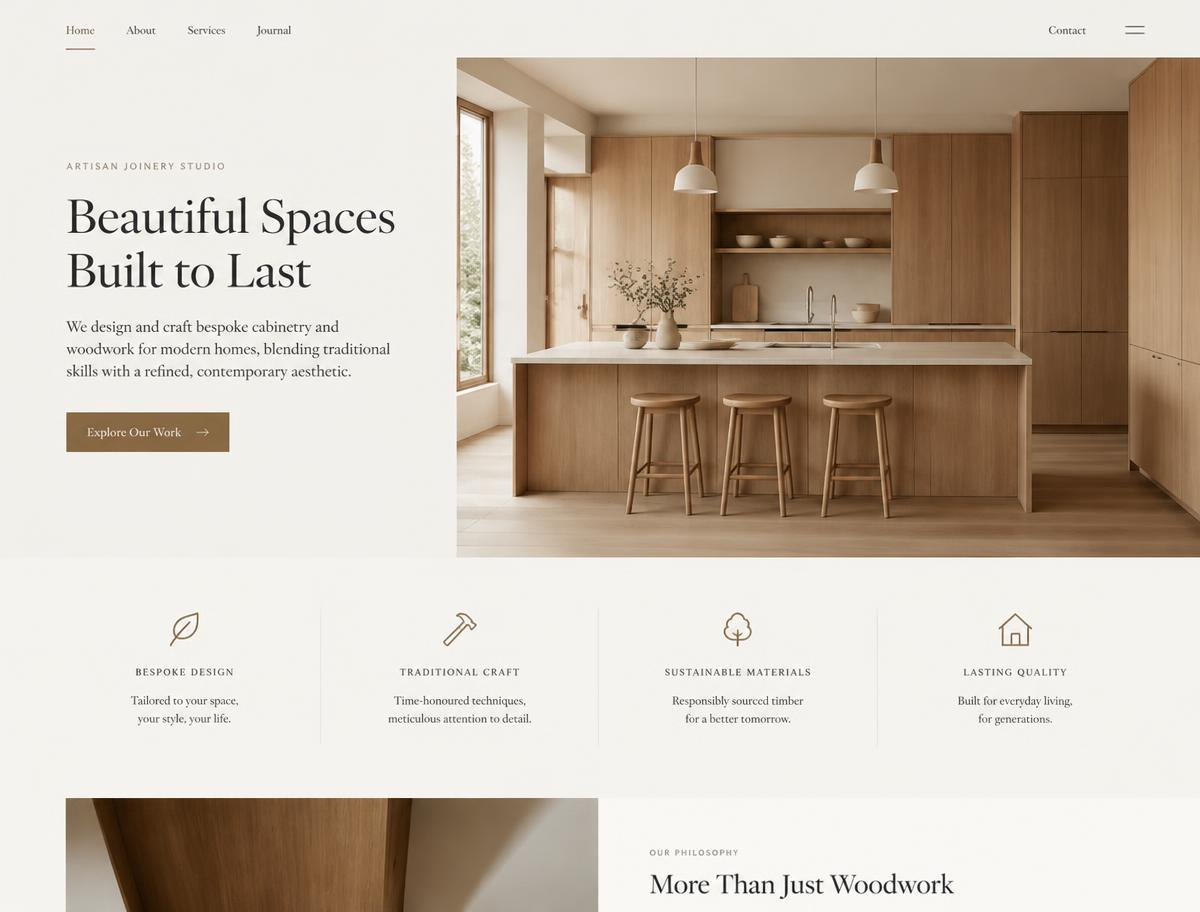 Fictief websiteconcept voor Atelier Noord (Interieurbouw)