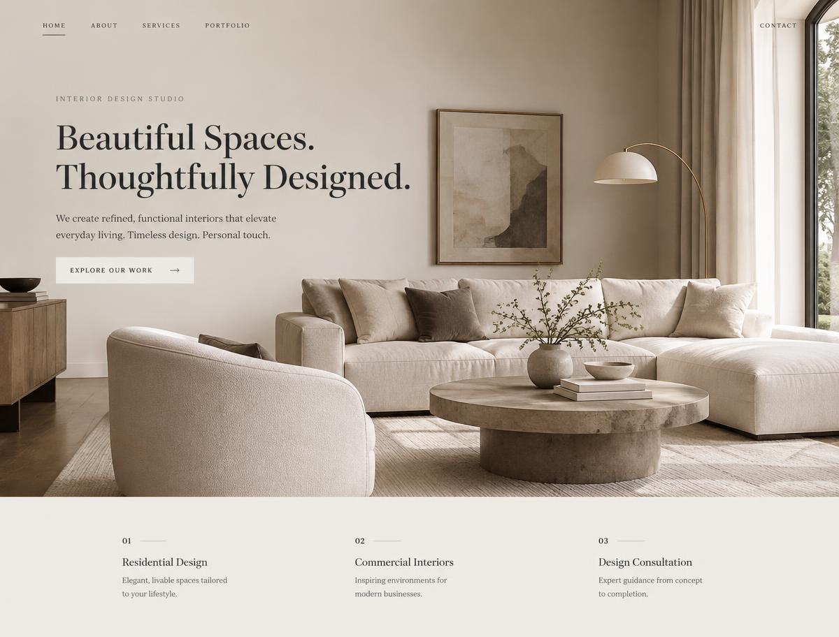 Fictief websiteconcept voor Studio Meridiaan (Interieur & design)