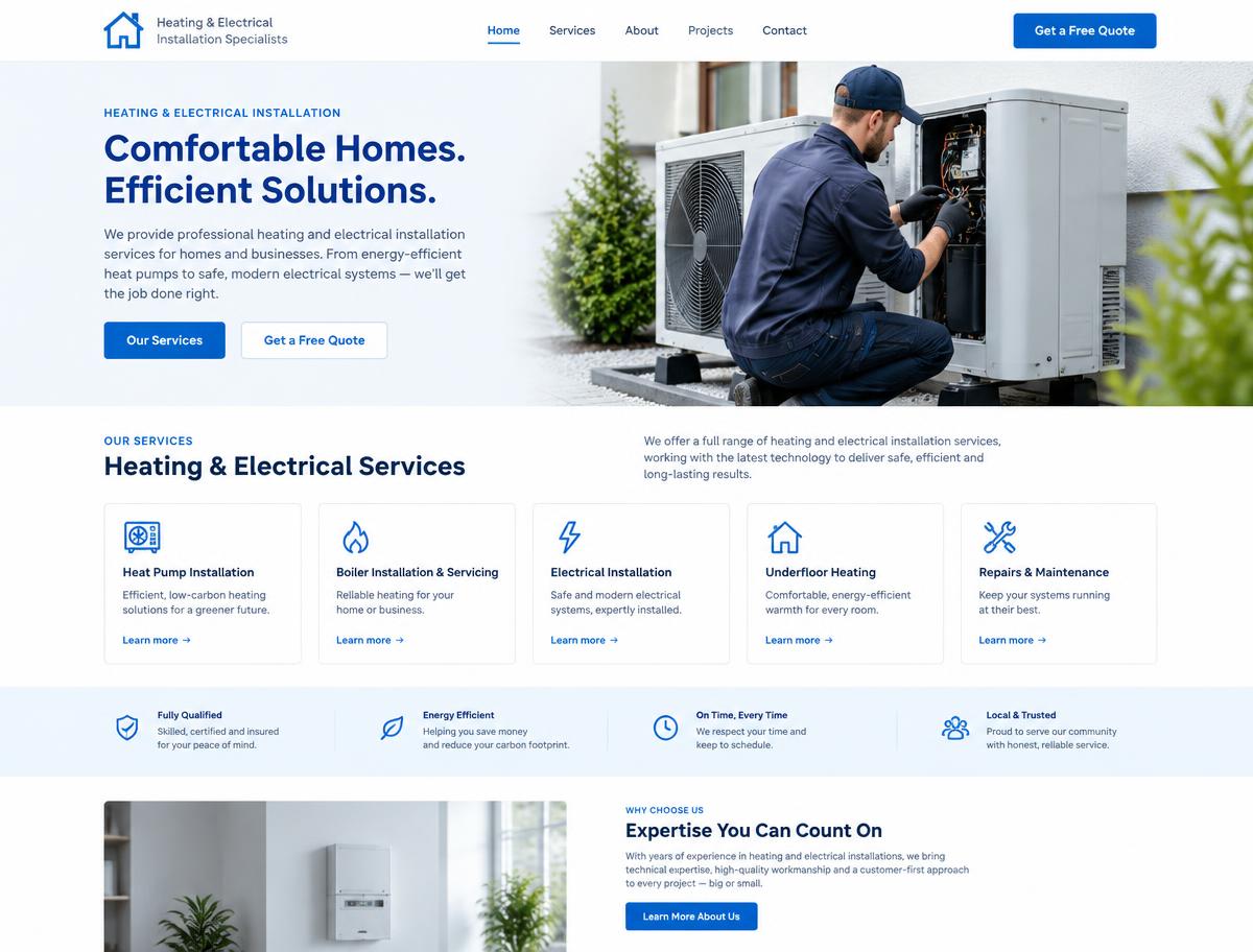 Fictief websiteconcept voor Noordlicht Installaties (Installatietechniek)