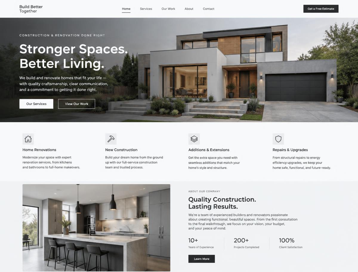 Fictief websiteconcept voor Van Laar Bouwstudio (Bouw & renovatie)